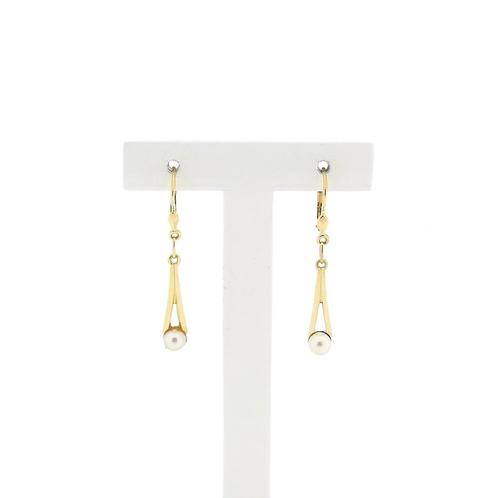 Gouden oorhangers met parel (vintage, parel oorbellen), Handtassen en Accessoires, Oorbellen, Overige kleuren, Gebruikt, Met edelsteen