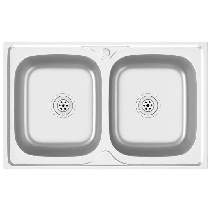 Gootsteen Dubbel 80x50cm | Retour Deal | Super Prijs, Doe-het-zelf en Bouw, Sanitair, Nieuw, Inox, Wastafel, Verzenden