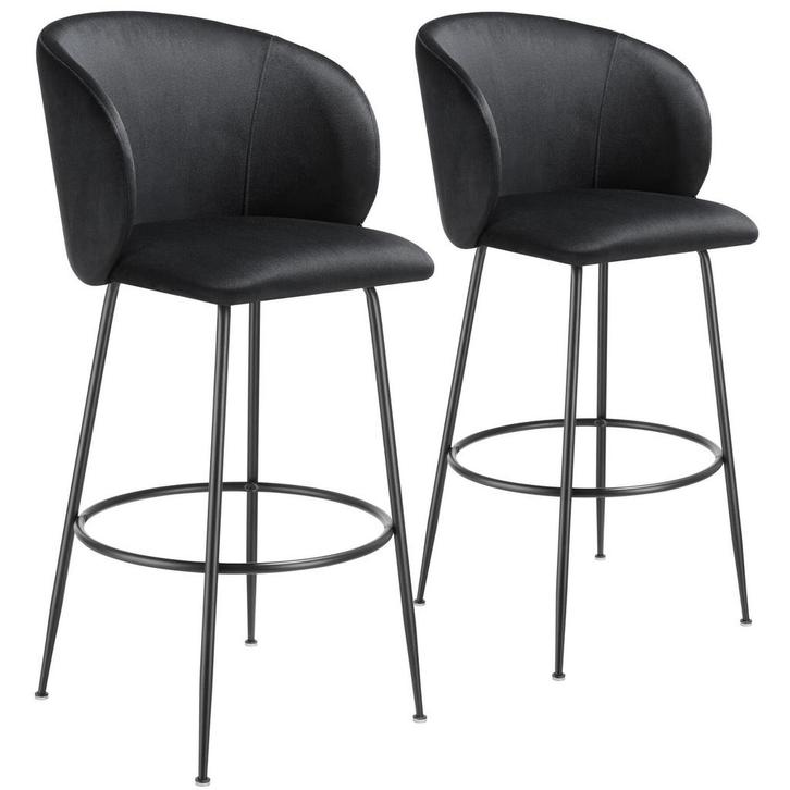 tectake Barkruk Luana, met rugleuning, fluweellook - zwart/z, Huis en Inrichting, Barkrukken, Verzenden