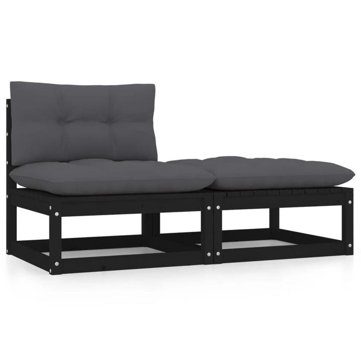 Massief Grenenhout Loungeset Zwart | Tweede Kansje | 55%..., Tuin en Terras, Tuinsets en Loungesets, Nieuw, Hout, Tuinset, 2 zitplaatsen