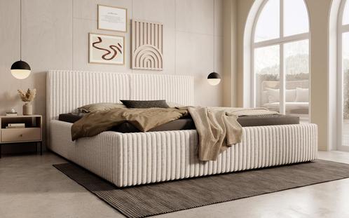 Meubella | Tweepersoonsbed 180x200 beige fluffy ribstof, Maison & Meubles, Chambre à coucher | Lits, Envoi