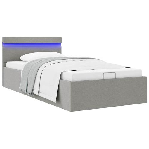 vidaXL Bedframe met opbergruimte en LED stof lichtgrijs, Huis en Inrichting, Slaapkamer | Bedden, Nieuw, Verzenden