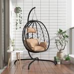 vidaXL Hangstoel met kussen poly rattan en staal taupe, Verzenden, Nieuw