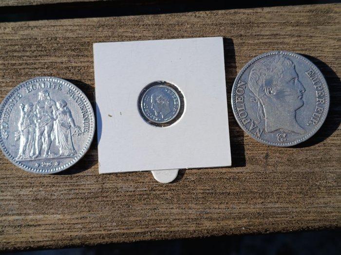 Frankrijk. Lot de 3 monnaies en argent, 1810/1875 (Zonder, Timbres & Monnaies, Monnaies | Europe | Monnaies non-euro