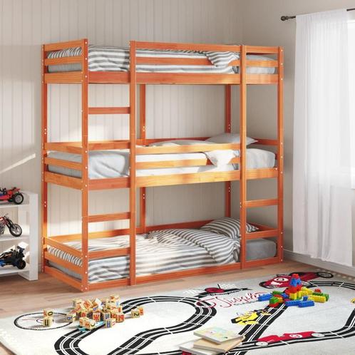 vidaXL Stapelbed 3-persoons massief grenenhout wasbruin, Huis en Inrichting, Slaapkamer | Bedden, Nieuw, Verzenden