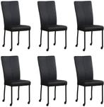 Set van 6 Zwarte leren moderne eetkamerstoelen - poot, Overige kleuren, Nieuw, Leer, Ophalen of Verzenden