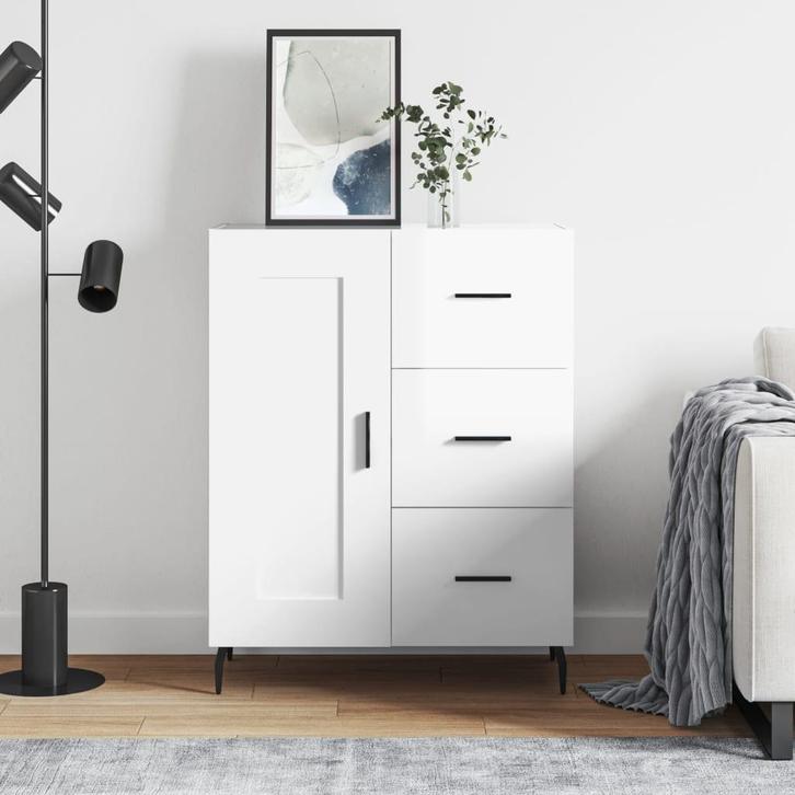 vidaXL Dressoir 69,5x34x90 cm bewerkt hout hoogglans wit, Huis en Inrichting, Kasten | Dressoirs, Nieuw, Verzenden