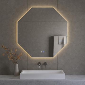 Octagon Spiegel incl. Verwarming en LED Verlichting Best, Ophalen of Verzenden, Bad