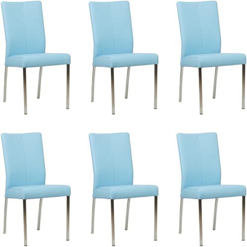 Set van 6 Lichtblauwe leren moderne eetkamerstoelen - Toledo, Huis en Inrichting, Stoelen, Overige kleuren, Vijf, Zes of meer stoelen