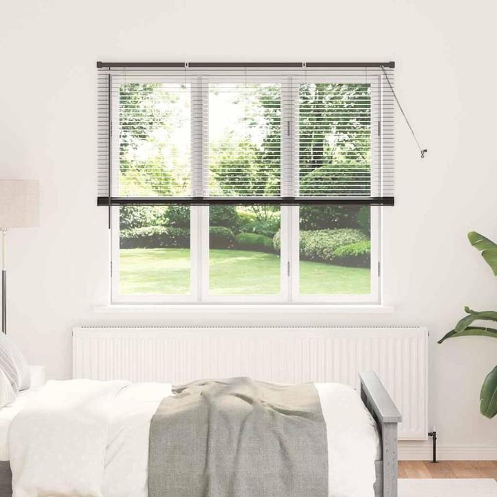 vidaXL Raamjaloezie met gordijnen Zwart Aluminium, Huis en Inrichting, Stoffering | Gordijnen en Lamellen, Nieuw, Verzenden
