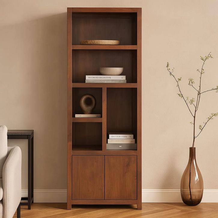 Wandkast Mangohout Evan 80 (5 Open Vakken, 2 Deuren) Walnoot, Maison & Meubles, Armoires | Autre, Envoi