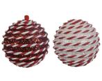 Kerstballen 8 cm Rood-Wit Candy cane motief set van 2