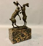sculptuur, Stel vechtende hazen - 25 cm - Brons, Antiek en Kunst