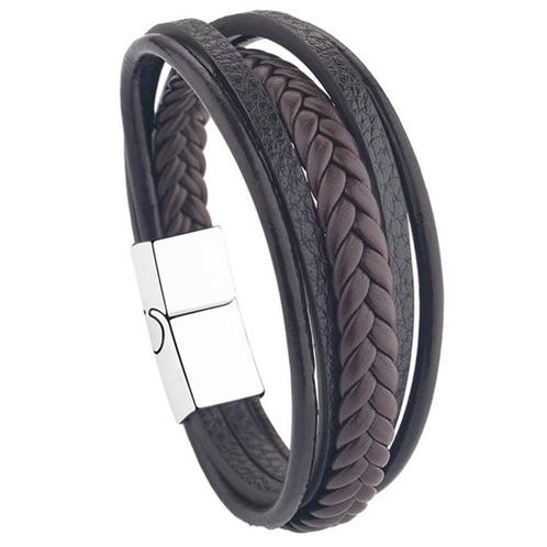 Fako Bijoux® - Armband Heren - Bruin 5 Snoeren Combo -, Handtassen en Accessoires, Armbanden, Verzenden