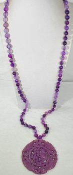 Paarse agaat en Tibetaanse beschermingsamulet - Lotusbloemen, Antiek en Kunst