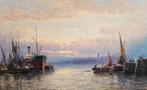 William Anslow Thornley (1830-1898) - Harbour scene at dusk