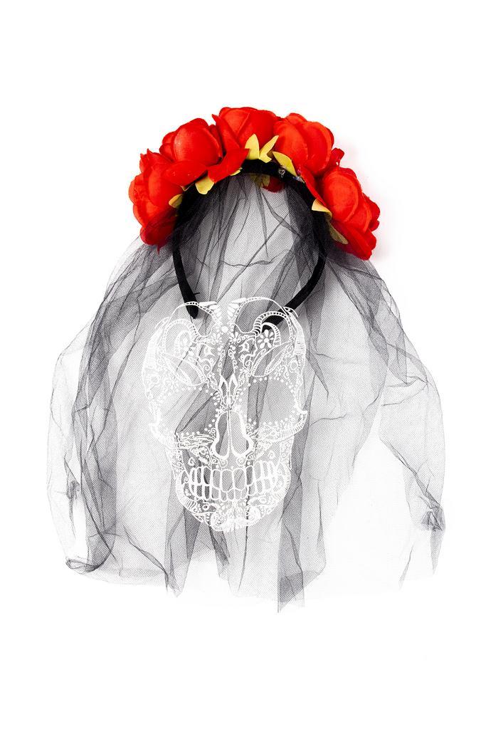 Haarband Bruid Skull Ghost Rozen Sluier Skelet Diadeem Bloem, Kleding | Dames, Carnavalskleding en Feestkleding, Nieuw, Ophalen of Verzenden