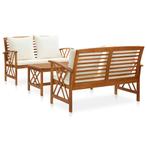 vidaXL 3-delige Loungeset met kussens massief acaciahout, Verzenden, Nieuw, Loungeset