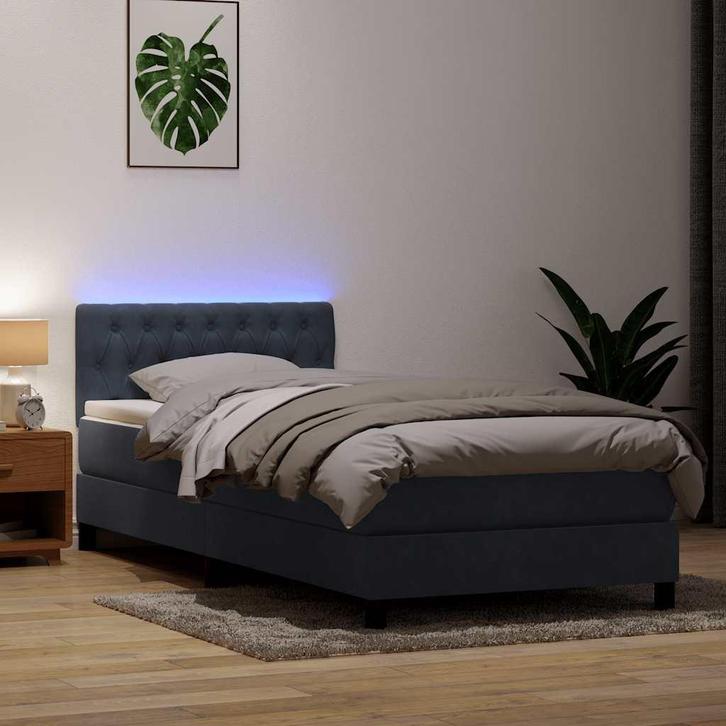 vidaXL Boxspring met matras en LED fluweel donkergrijs, Huis en Inrichting, Slaapkamer | Bedden, Nieuw, Verzenden