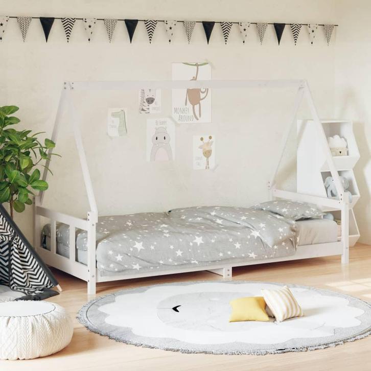 vidaXL Kinderbedframe 90x200 cm massief grenenhout wit, Kinderen en Baby's, Kinderkamer | Bedden, Nieuw, Verzenden