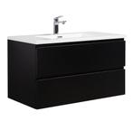 Badkamermeubel Set Angela 90cm Mat Zwart Badmeubel, Huis en Inrichting, Badkamer | Badkamermeubels, Verzenden, Nieuw