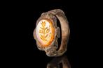 Oud-Romeins Bronzen ring met steendiepdruk met silphium
