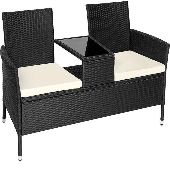 tectake Wicker tuinbank met tafel - zwart/beige, Tuin en Terras, Tuinsets en Loungesets, Verzenden