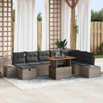 vidaXL 9-delige Tuin Eetset met Kussens in Grijs Poly Rattan, Tuin en Terras, Verzenden, Nieuw