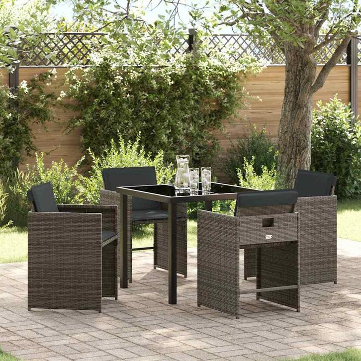 vidaXL Tuin Eettafel Set 5 pcs Grijs poly rattan, Tuin en Terras, Tuinsets en Loungesets, Nieuw, Verzenden