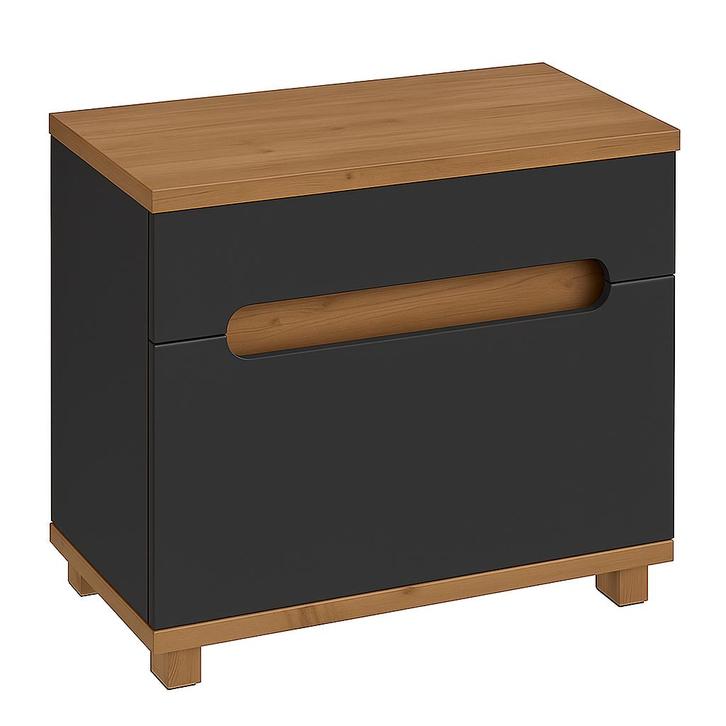 Badplaats Wastafel Onderkast Otero 60 cm - Grijs met Eiken, Huis en Inrichting, Badkamer | Badkamermeubels, Nieuw, Verzenden