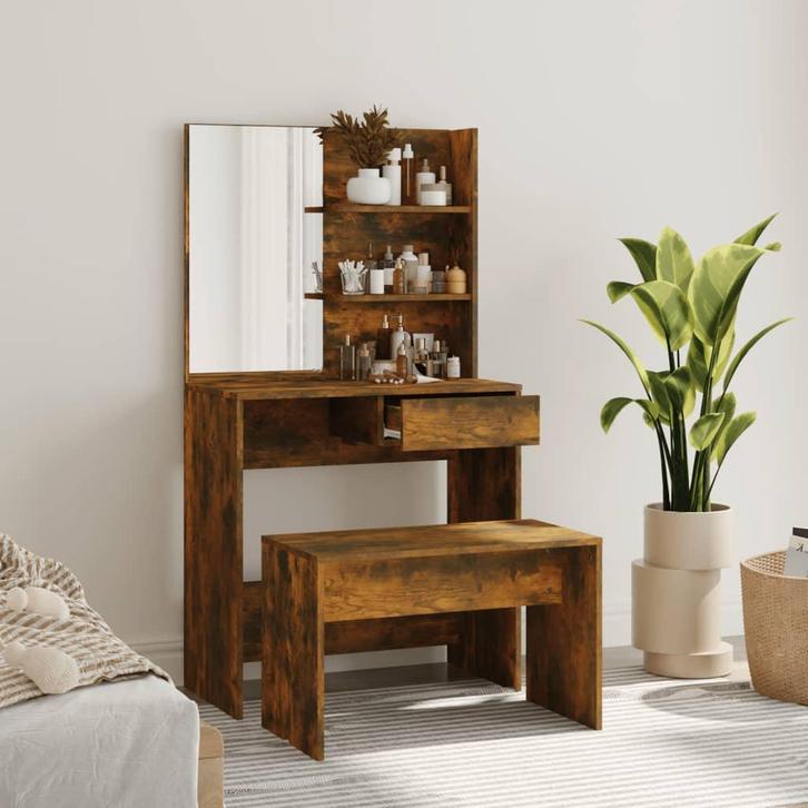 vidaXL Kaptafelset 74,5x40x141 cm gerookt eiken, Huis en Inrichting, Tafels | Kaptafels, Nieuw, Verzenden