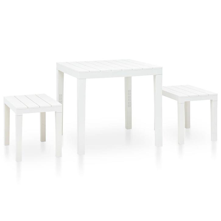 vidaXL Tuintafel met 2 banken kunststof wit, Tuin en Terras, Tuinsets en Loungesets, Nieuw, Verzenden