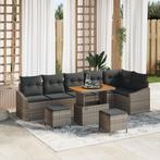 vidaXL 9-delig tuinsofa set met kussens in grijs poly rattan, Verzenden, Nieuw