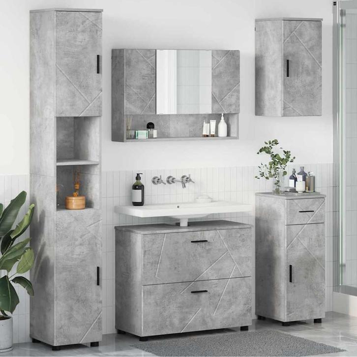 vidaXL Badkamermeubel Set met lade 5 pcs Betongrijs 30 x 35, Huis en Inrichting, Badkamer | Badkamermeubels, Nieuw, Verzenden