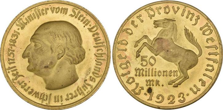 50 Mio Mark 1923 Westfalen Provinz: Staatliches Notgeld:, Postzegels en Munten, Munten | Europa | Niet-Euromunten, België, Verzenden