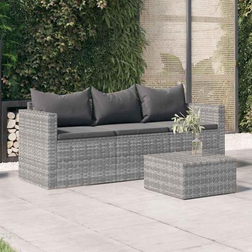 vidaXL Tuinbank 3-zits met kussens poly rattan grijs, Tuin en Terras, Tuinsets en Loungesets, Nieuw, Verzenden