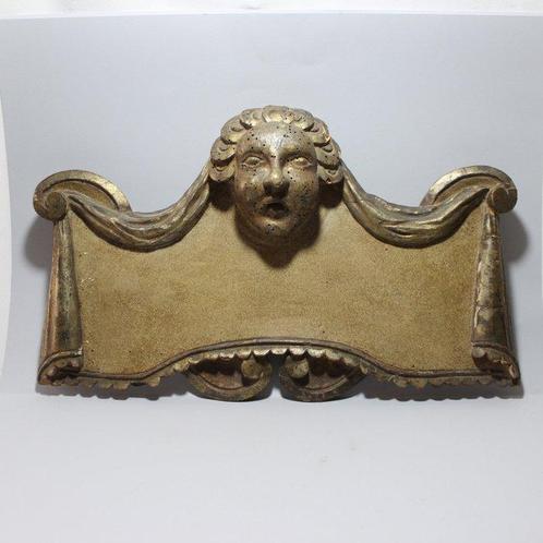 Reliëf, Cartiglio in Legno Intagliato - 25 cm - Hout, Antiek en Kunst, Antiek | Overige Antiek