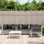 vidaXL 6-delige Loungeset met kussens staal wit, Tuin en Terras, Verzenden, Nieuw, Loungeset