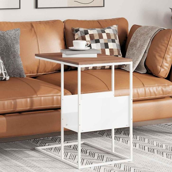 vidaXL Bijzettafel 55x36x59,5 cm bewerkt hout wit, Maison & Meubles, Tables | Tables de salon, Envoi