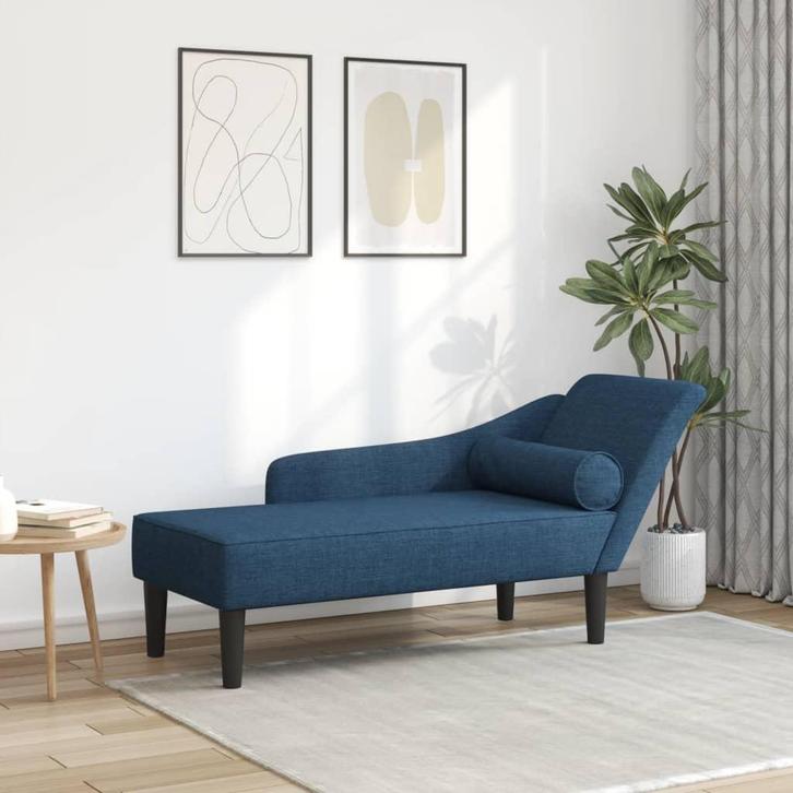 vidaXL Chaise longue met kussens stof blauw, Maison & Meubles, Canapés | Sofas & Chaises Longues, Envoi