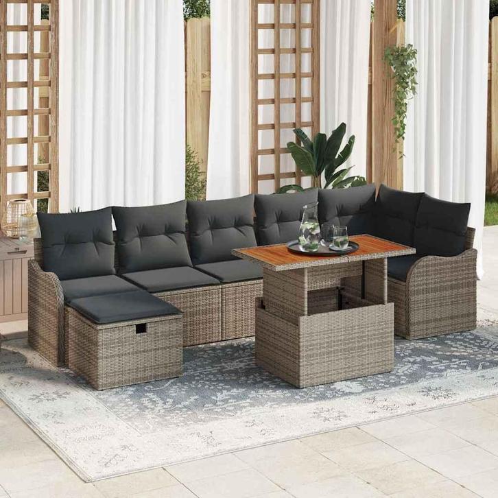 vidaXL Tuinbank Set met opslag 8 pcs Grijs Poly rattan, Jardin & Terrasse, Ensembles de jardin, Envoi