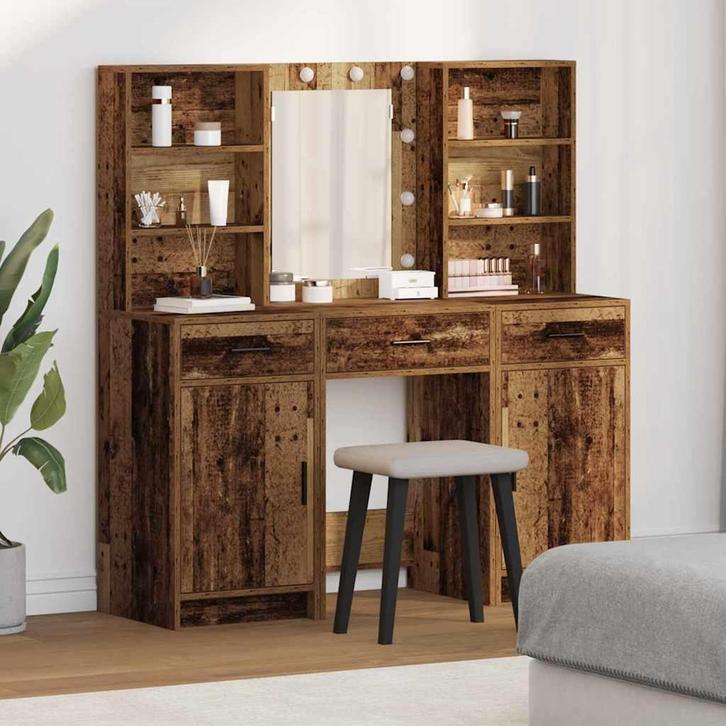 vidaXL Kaptafelset 3 pcs Oud hout 50 x 41 x 135 cm Bewerkt, Huis en Inrichting, Tafels | Kaptafels, Nieuw, Verzenden