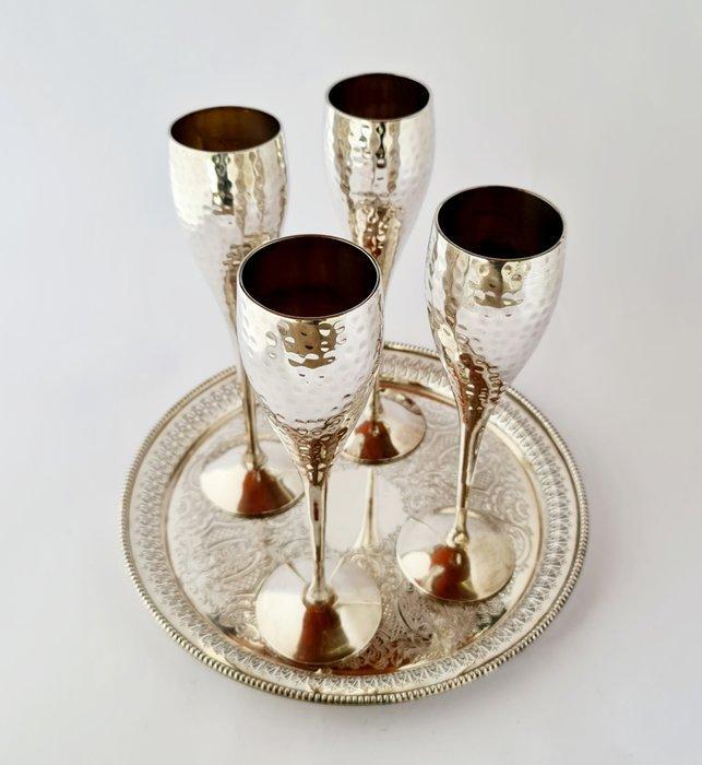 Ontbijtservies - Set of 4 Silver Plated Champagne Goblets, Antiek en Kunst, Antiek | Meubels | Tafels