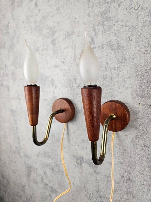 Wandlamp - Verguld messing, Opaline glas, Teak - Twee, Antiquités & Art, Art | Objets design