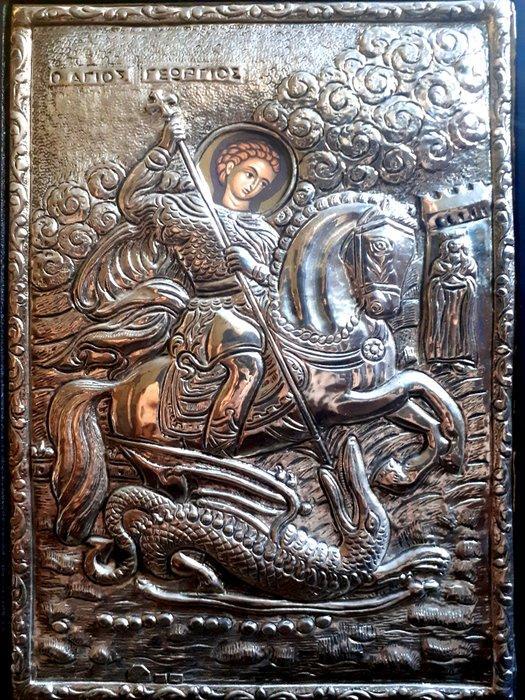 Icoon - Joris de Drakendoder - .950 zilver, Antiek en Kunst, Antiek | Boeken en Manuscripten