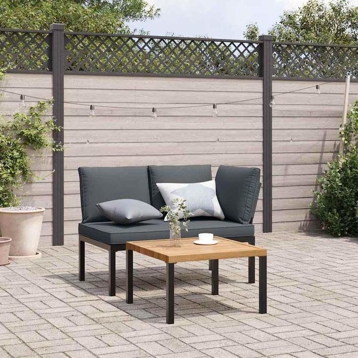 vidaXL 2-delige Loungeset met kussens aluminium zwart, Tuin en Terras, Tuinsets en Loungesets, Loungeset, Nieuw, Verzenden