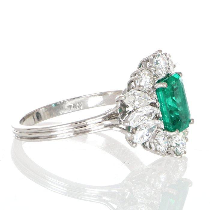 Zonder Minimumprijs - Ring - 18 karaat Witgoud Smaragd -, Handtassen en Accessoires, Ringen