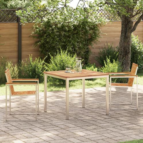 vidaXL 3-delige tuintafelset van massief teak en roestvrij, Tuin en Terras, Tuinsets en Loungesets, Nieuw, Verzenden