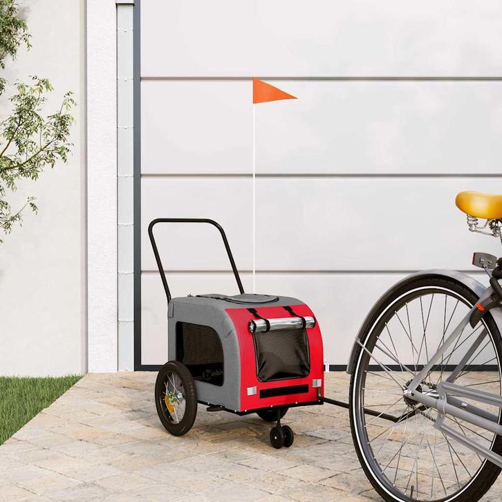 vidaXL Fietskar voor huisdieren Rood en grijs 124,5 x 63,5 x, Dieren en Toebehoren, Overige Dieren-accessoires, Nieuw, Verzenden