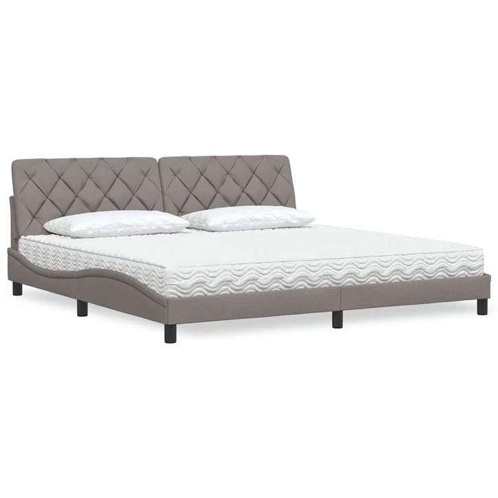 vidaXL Bed met matras stof taupe 200x200 cm, Huis en Inrichting, Slaapkamer | Bedden, Nieuw, Verzenden